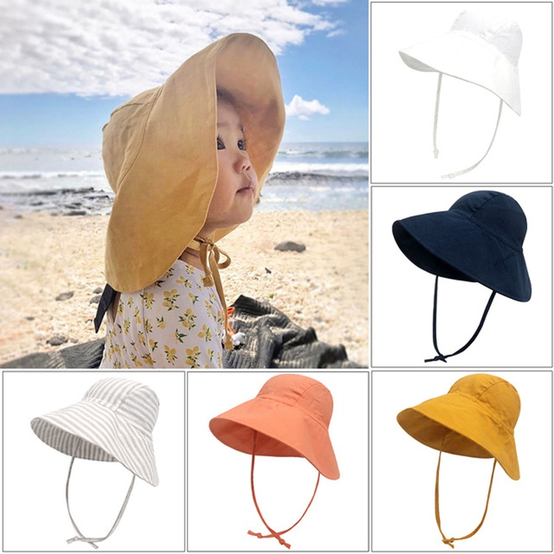Mũ Vành Rộng Chất Liệu Cotton Lanh Mềm Chống Nắng Màu Trơn Thời Trang Mùa Hè Cho Bé