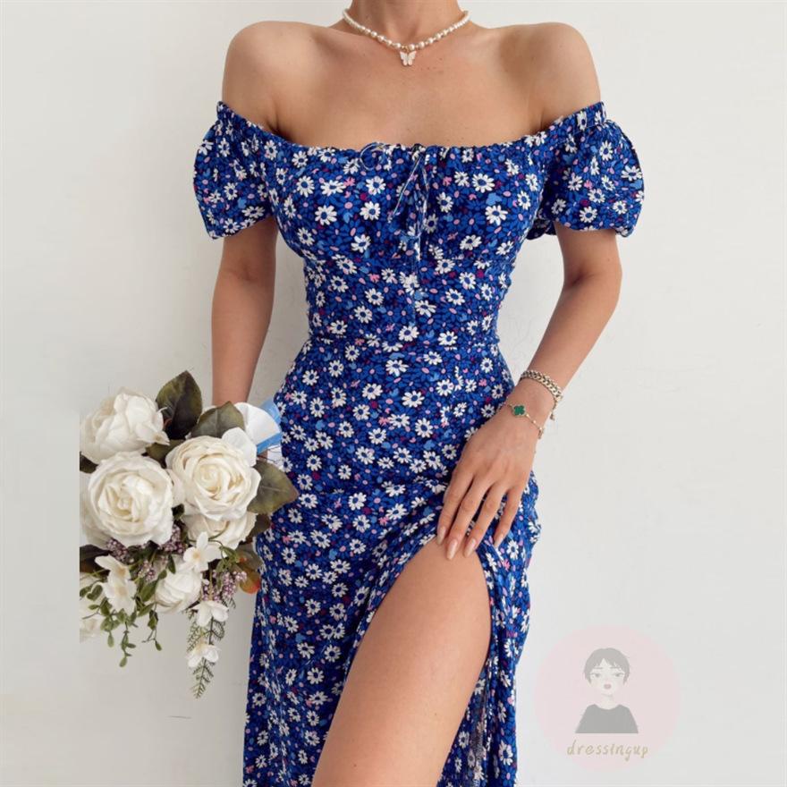 Đầm Tay Ngắn Cổ Vuông Họa Tiết Hoa Thời Trang Mùa Hè Xinh Xắn Cho Nữ