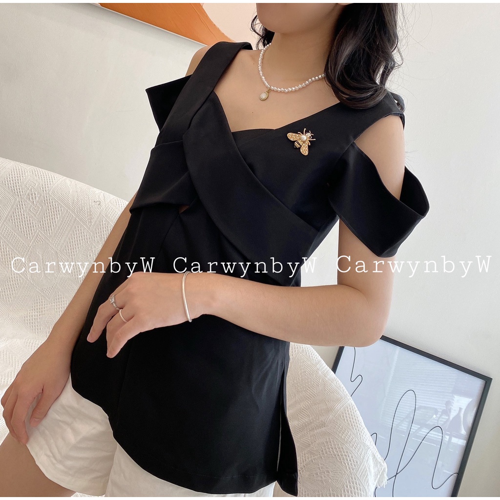 Áo Thiết Kế Đắp Ngực Tay Rơi + Cài Áo Con Ong (Bee Top)