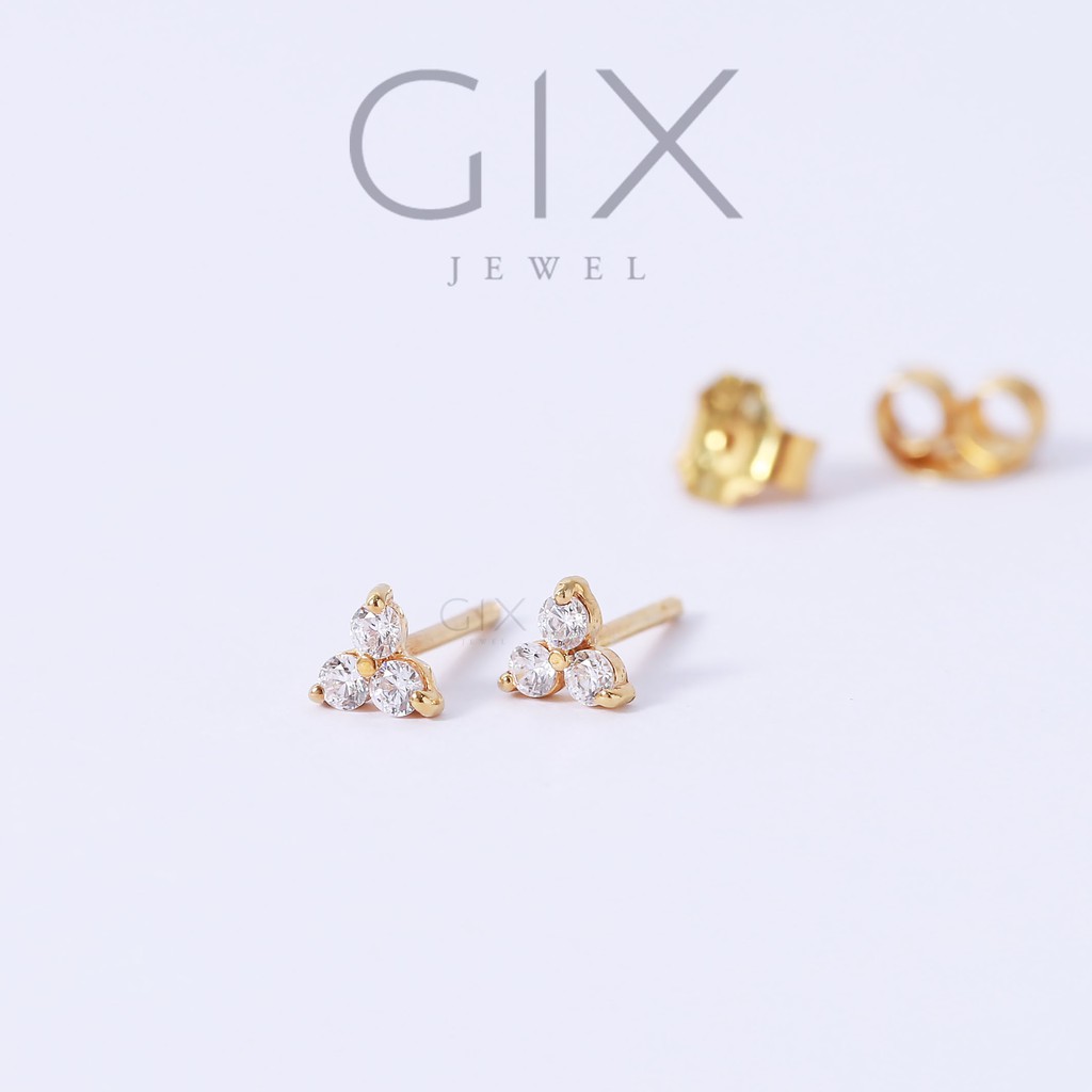 Bông tai bạc mạ vàng ghép 3 viên đá chất lượng cao cấp Cz Gix Jewel BT10