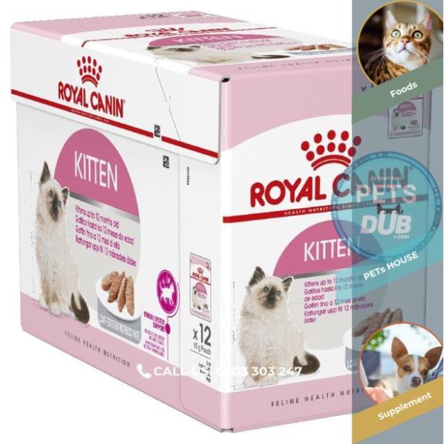 ROYAL CANIN KITTEN , HỘP 12 GÓI HẠT ƯỚT CHO MÈO CON. (PETs dub)