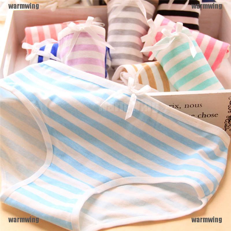 Quần Lót Cotton Kẻ Sọc Đính Nơ Dễ Thương Cho Nữ