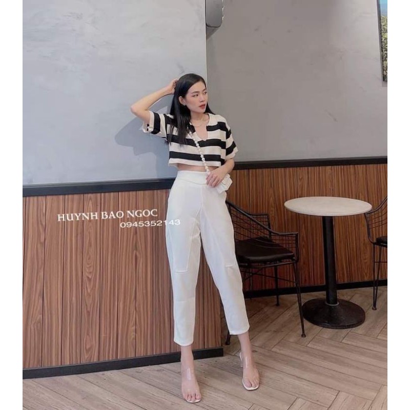 Áo len croptop kẻ ngang hàng QC