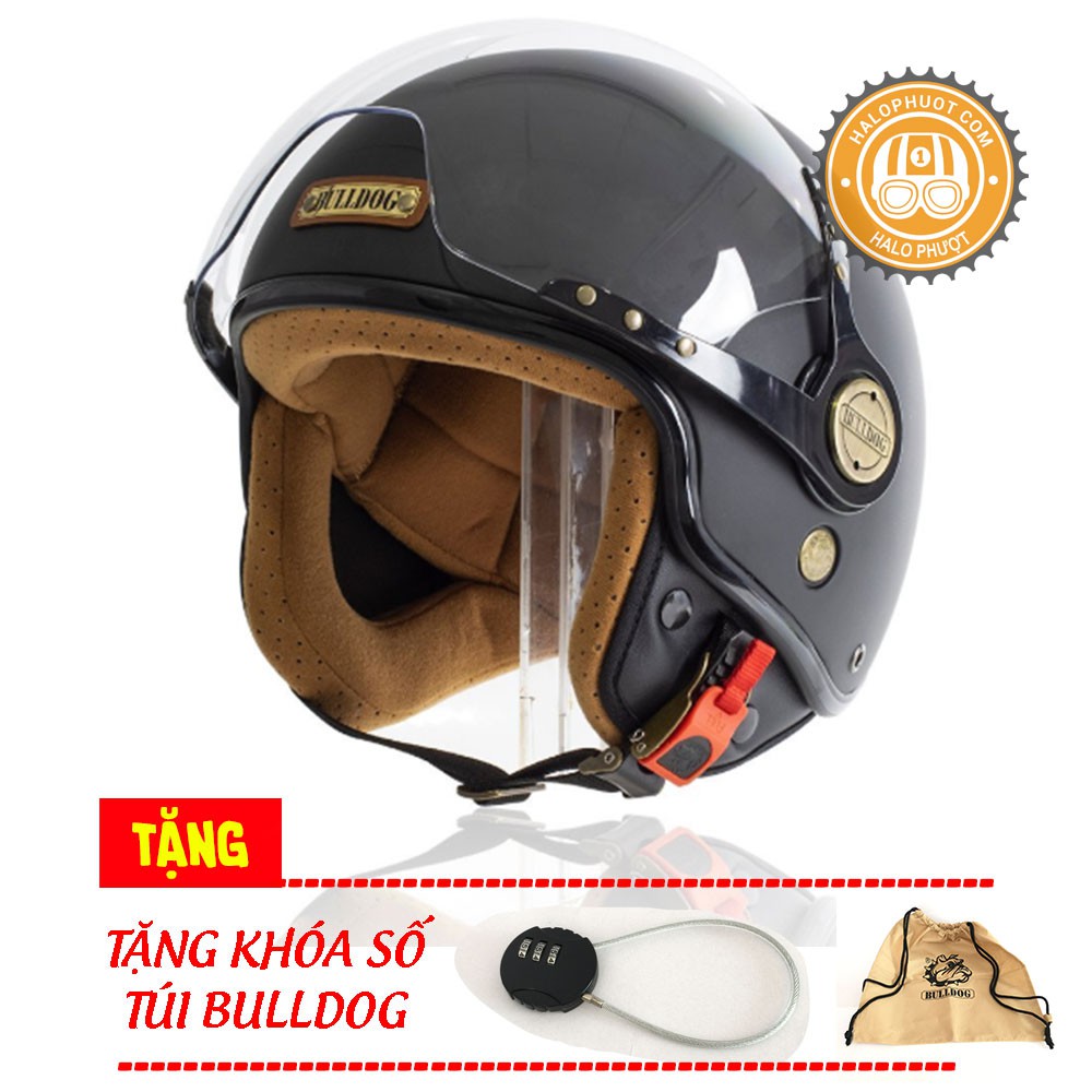 Nón bảo hiểm 3/4 Bulldog POM đủ màu (tặng khóa số, túi vải, tem phản quang)