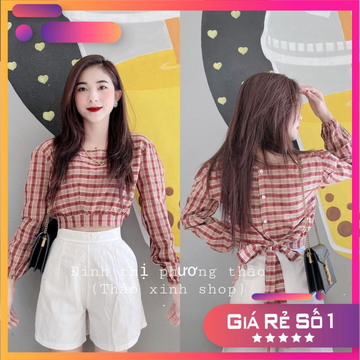 [Mã WASTUP24 giảm 10K đơn 50K] Sét Bộ Áo Kẻ Croptop Buộc Nơ Lưng Mix Quần Short Trắng Siêu Hot