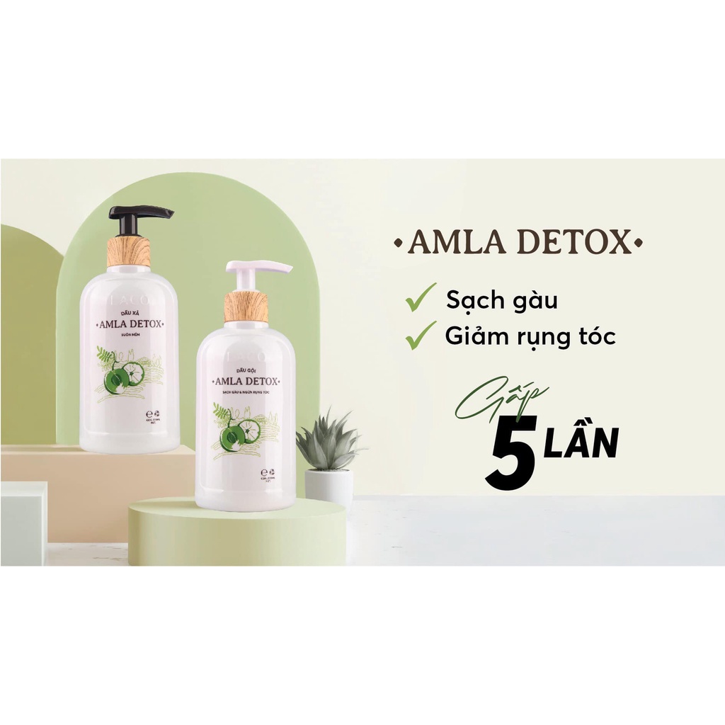 Gói Sữa tắm Laco 5ml và Bộ dầu gội dầu xả Laco Amla Detox 300ml ngăn rụng tóc, cho mái tóc óng mượt chắc khỏe