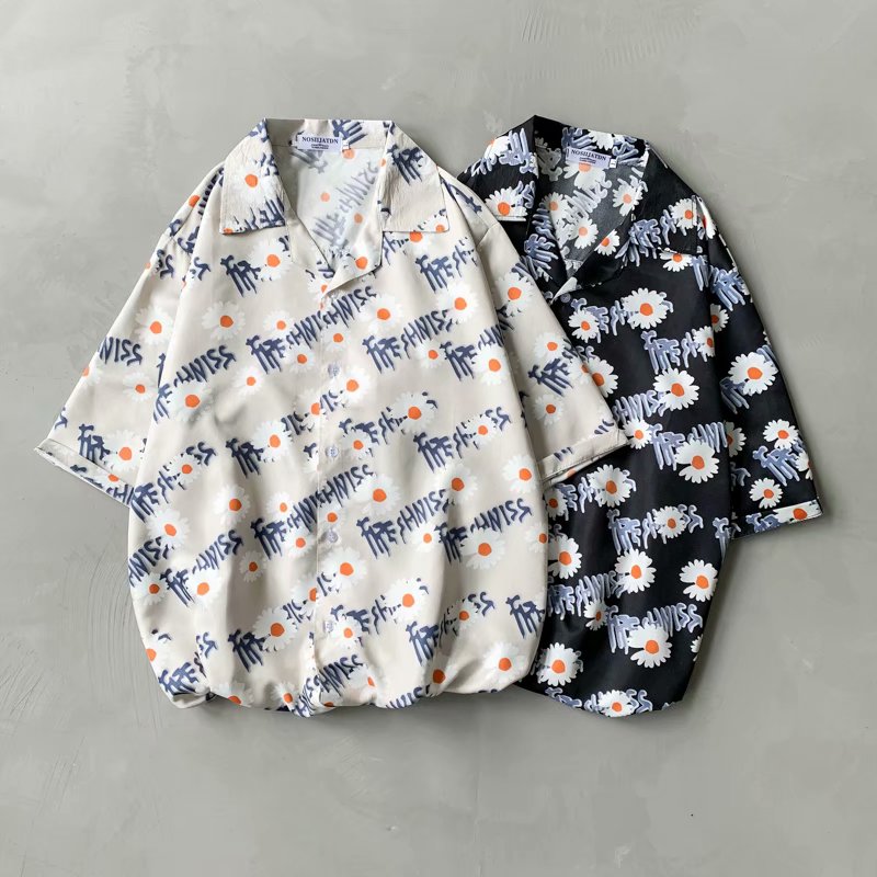 Áo Sơ Mi Ngắn Tay Form Rộng In Họa Tiết Phong Cách Nhật Bản Dành Cho Nam (M-3Xl)
