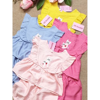 (8-35kg) ĐỒ BỘ BÉ GÁI VẢI TƠ SỌC THÊU 2 CON MÈO