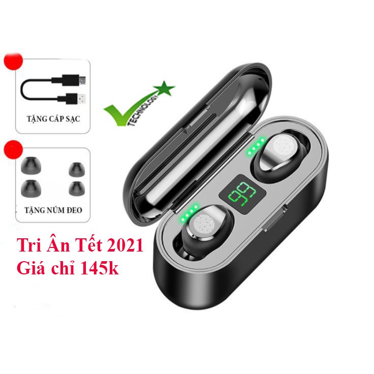 Tai nghe True Wireless Amoi F9 -  F9 Pro - Bản Quốc Tế - Nút cảm ứng- Đèn led- Dock sạc 2000mAh