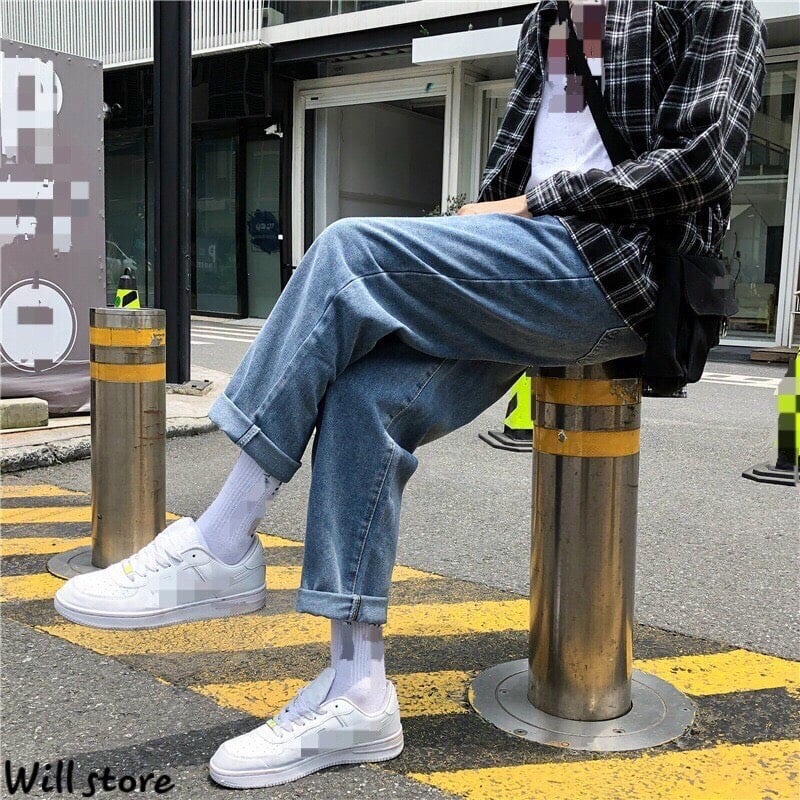 Quần Jeans Baggy ống xuông, rộng unisex WILL xanh bạc hottrend hàn quốc 2021