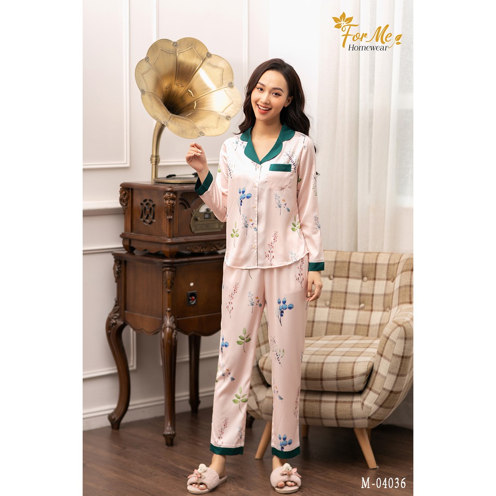 Bộ đồ ngủ, mặc nhà chất Lụa Giấy Luxury DÀI TAY CHÙM NHO 04 forme pijama