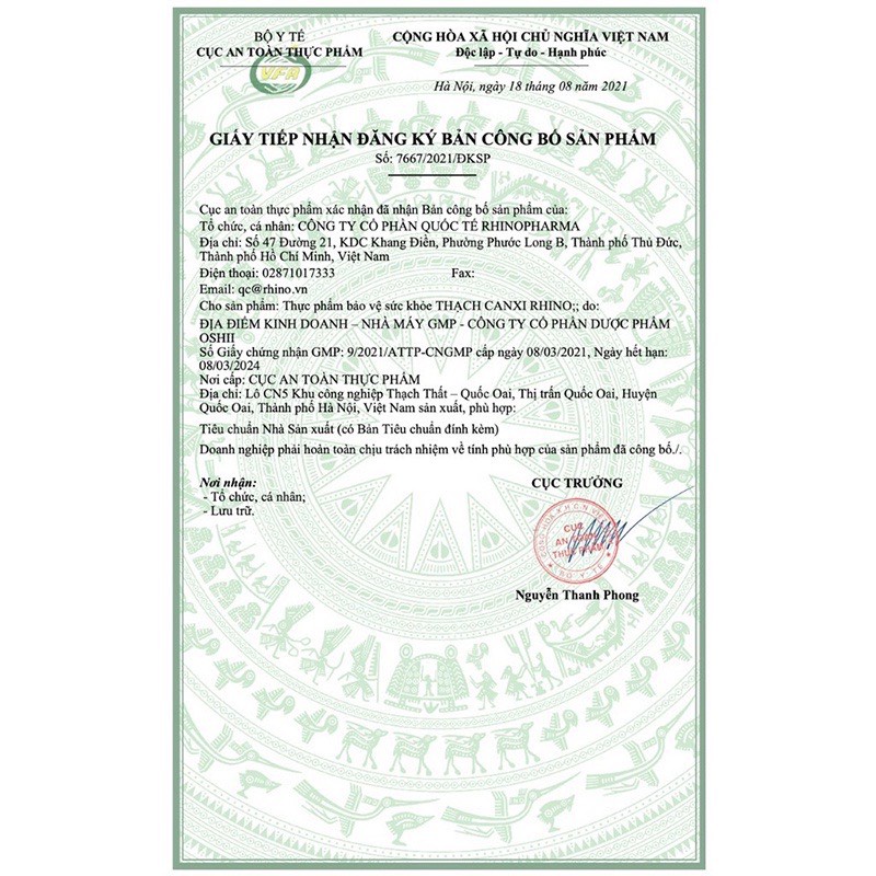 Thạch Canxi Rhino, giúp tăng chiều cao, giảm loãng xương với Vitamin D3 - Hộp 20 gói 15g - PharmaOTC