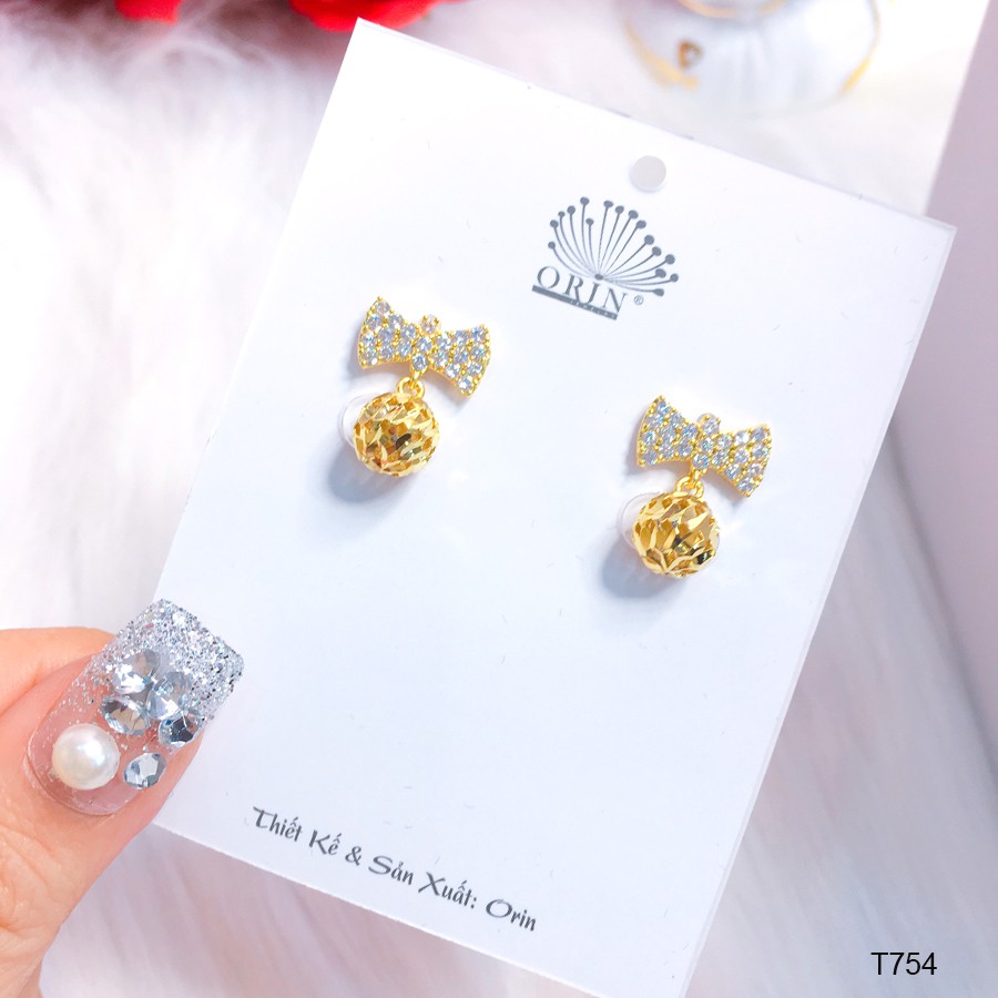 Bông tai, khuyên tai nơ tòn ten đính đá cao cấp Orin T754