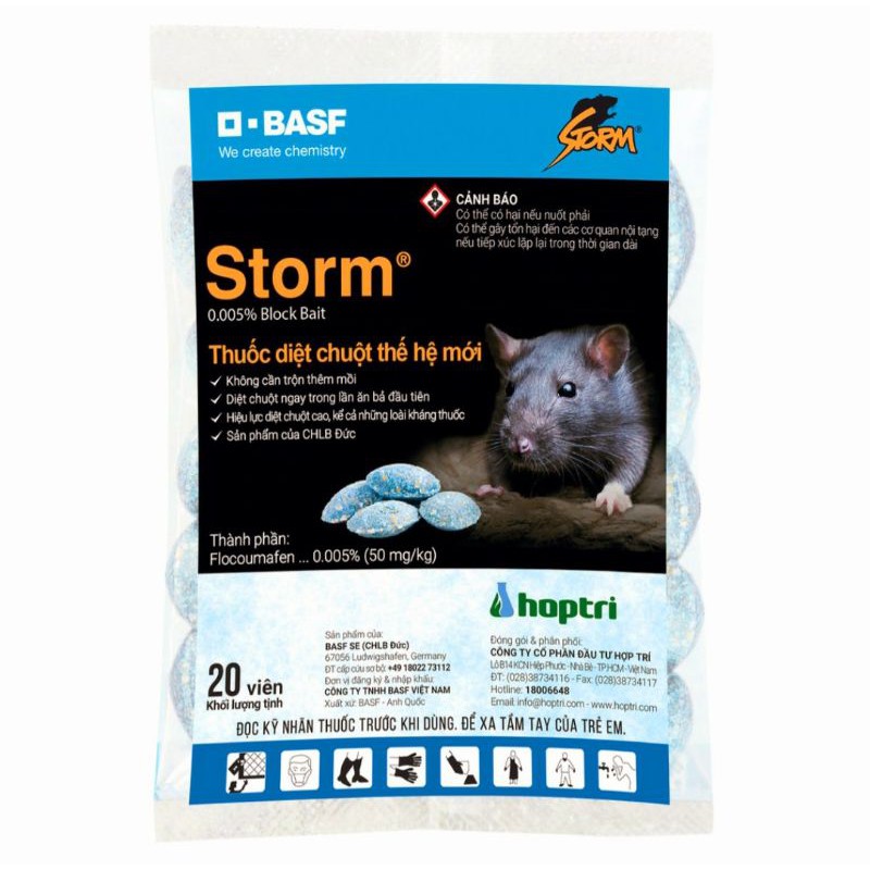 (Khuyến mãi)Thuốc diệt chuột Storm thế hệ mới Basf Đức gói 20 viên