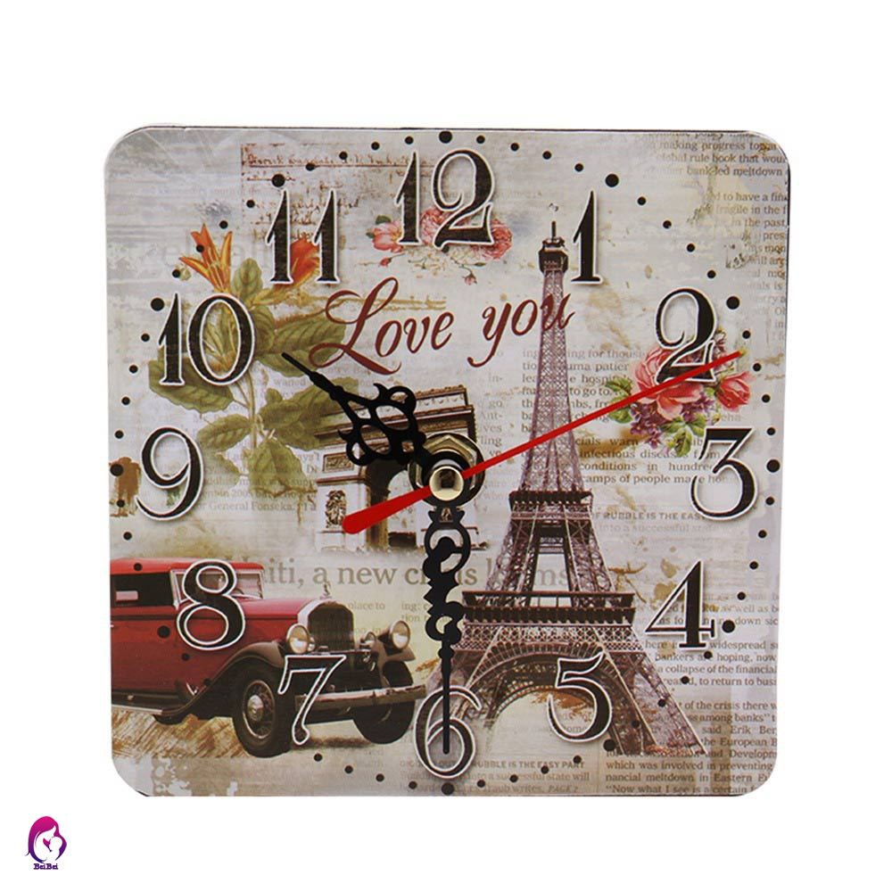 ♦♦ Fashion Wall Clock Imitation Wood Animal Vehicle Number Printed Retro Clocks Living Room Bedroom