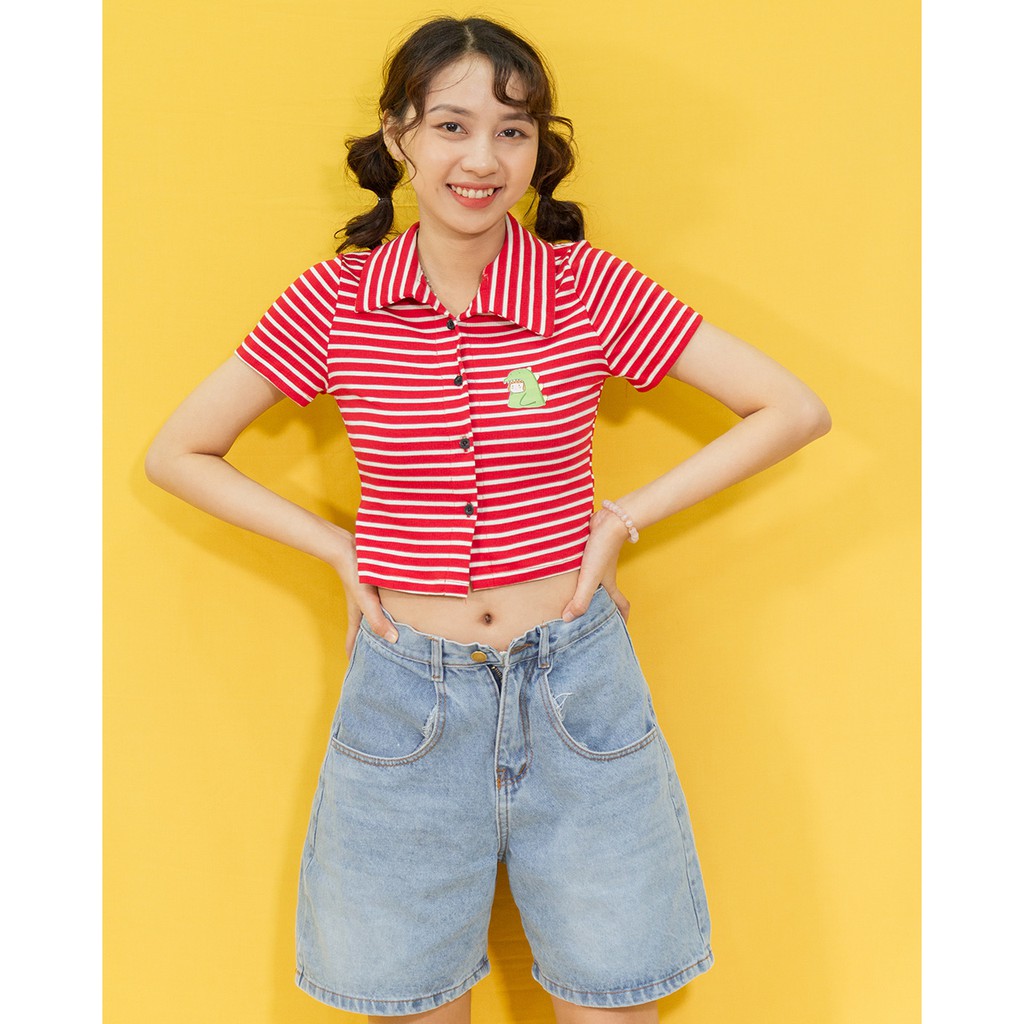 Áo Thun Polo Croptop Sọc đỏ - LEO's clothing AT