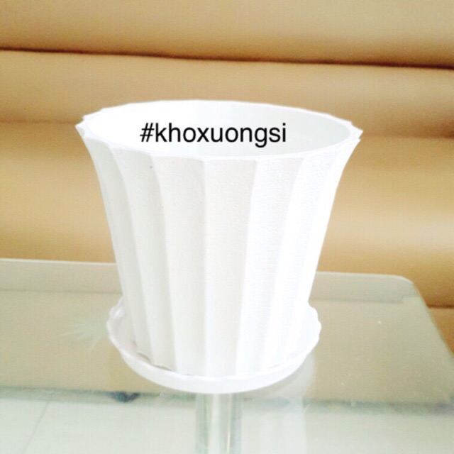 Chậu Hoa, Chậu Nhựa Trồng Cây, chậu để bàn, chậu sọc khía trồng hoa trang tri (size lớn 22cm)