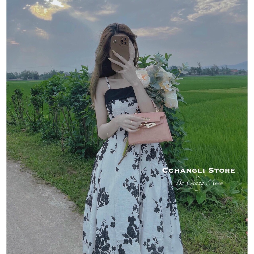 D003 - Đầm hai dây vải hoa