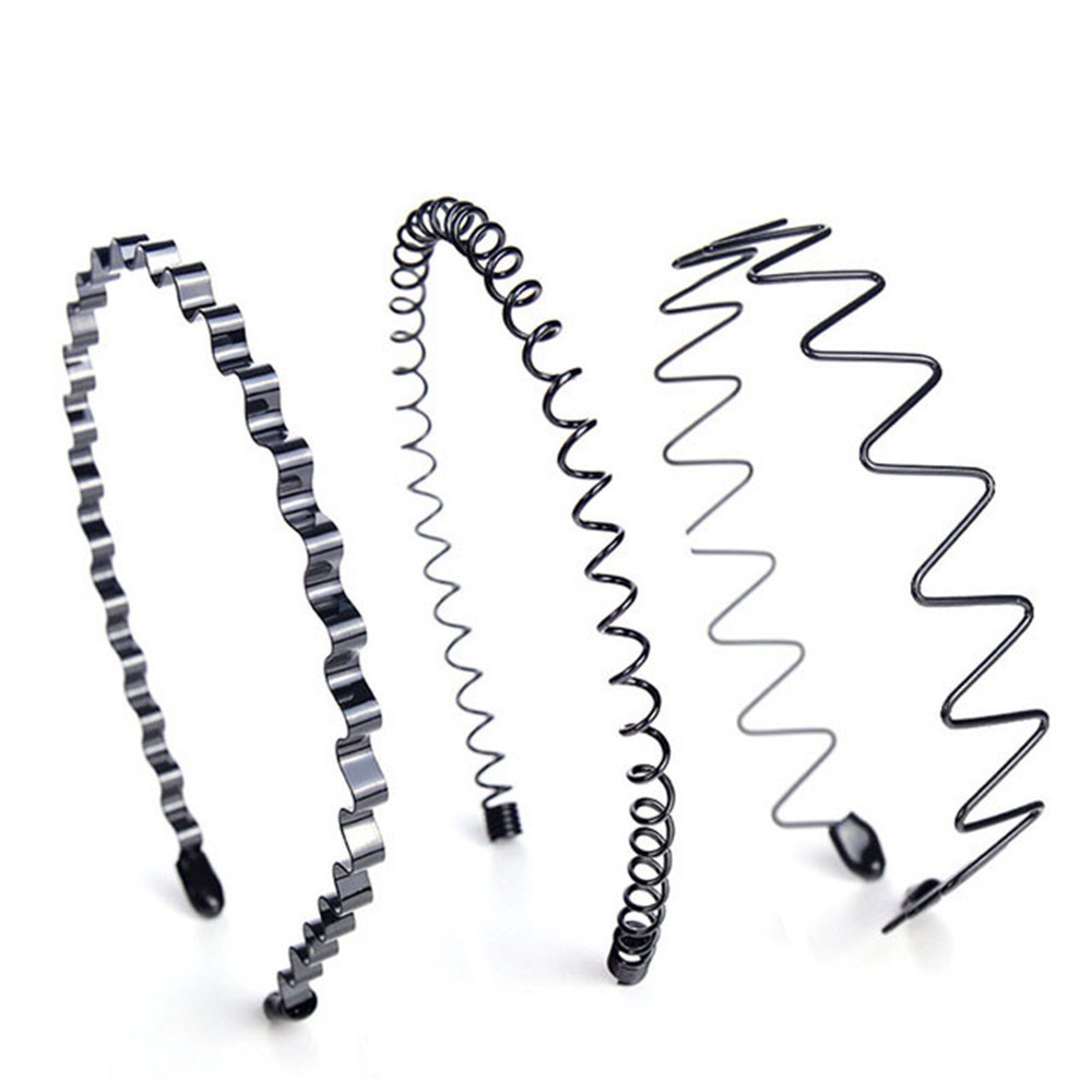 LILY Fashion Black Metal Waved Style Sports Hairband Solid Unisex Hair Band Casual Adult Headwear