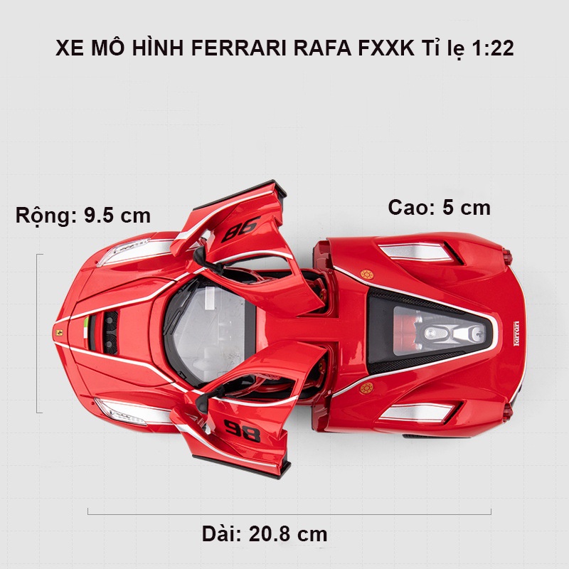 Mô hình siêu xe Ferrari Rafa FXXK tỉ lệ 1:22 mô phỏng chi tiết nội thất chất liệu hợp kim sơn tĩnh điện có đèn, âm thanh