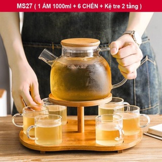 Ấm trà nắp tre thuỷ tinh - lyxyk