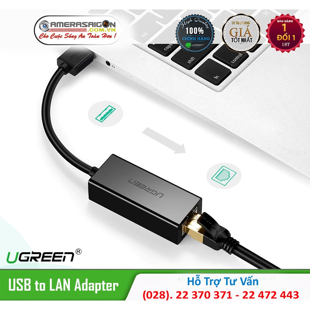 Cáp chuyển USB 3.0 to Lan hỗ trợ 10/100/1000 Mbps chính hãng Ugreen UG-20256