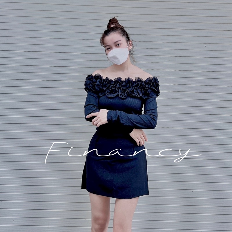 Áo trễ vai dài tay bèo nhún nữ tính FINANCY AT03