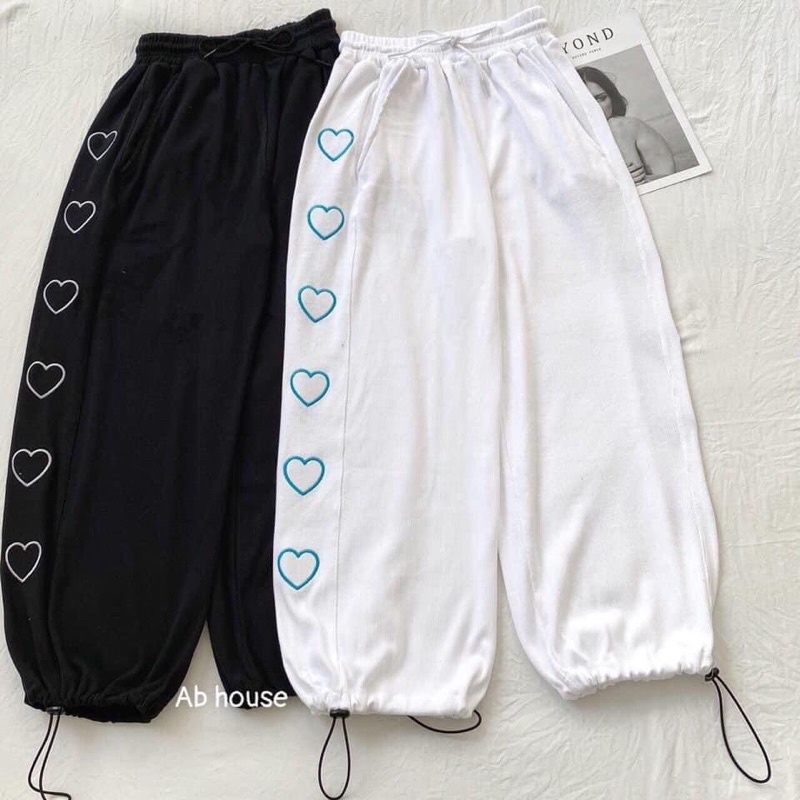 Quần Jogger Rút Ống Viền 3 Sọc Unisex 2 Màu Đen Trắng