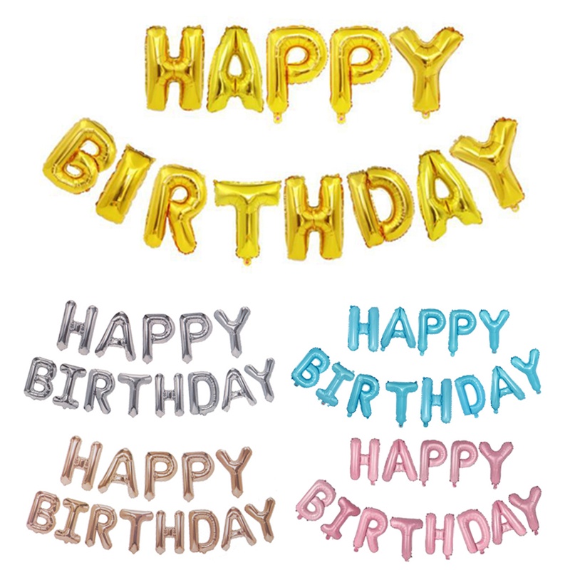 Phụ kiện Trang Trí Bánh Sinh Nhật, Bánh Kem - Bộ bóng chữ Happy Birthday, Bộ rèm kim tuyến