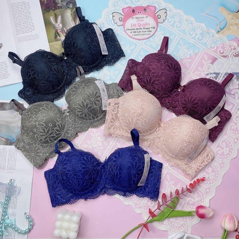 Áo ngực quả ngang đệm mỏng , áo lót ren có gọng mút chân ngực 1cm nâng ngực chống xệ