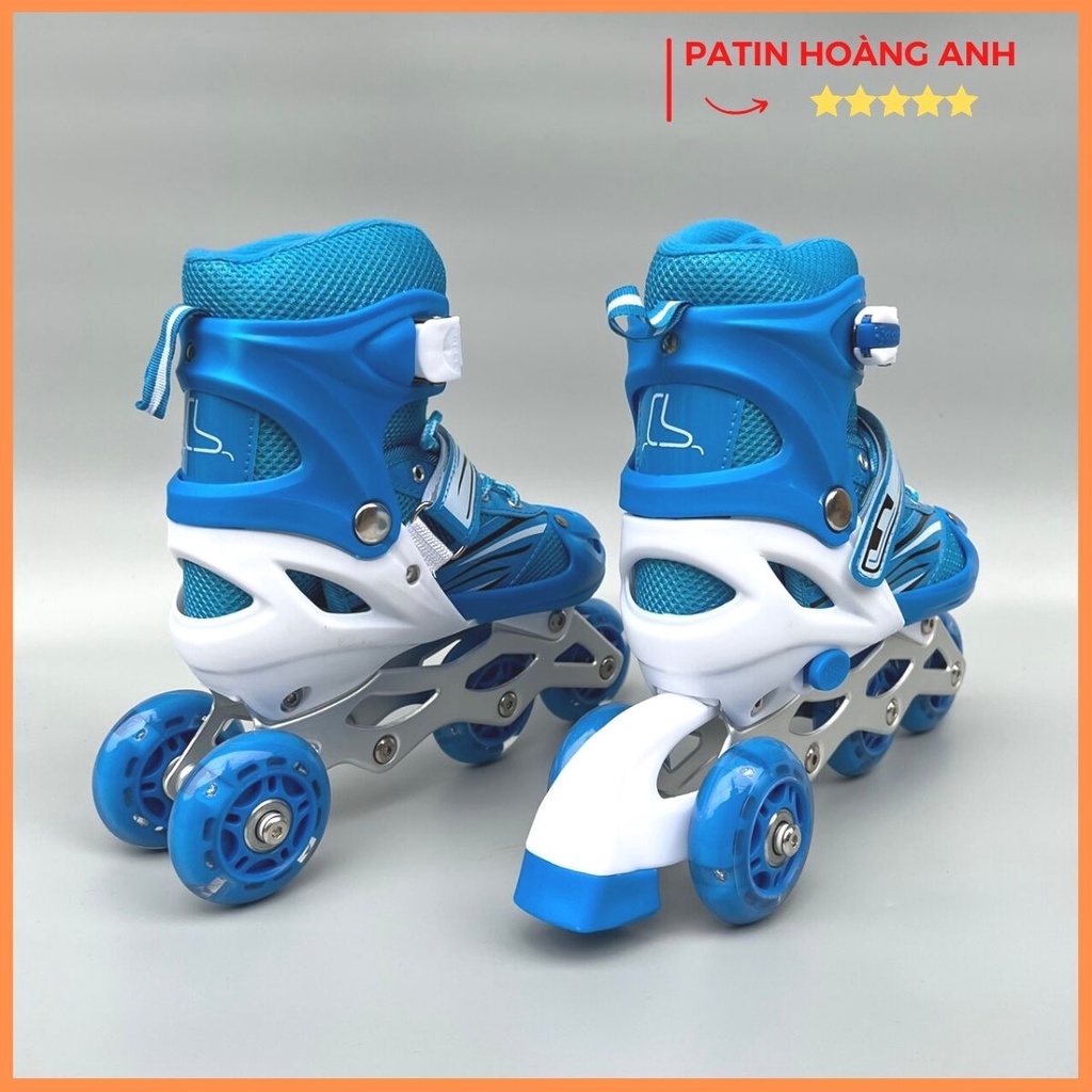 Giày trượt patin trẻ em chuyển bánh từ 1 hàng thành 2 hàng, 8 bánh sáng đèn sport, Giày điều chỉnh tăng giảm được size