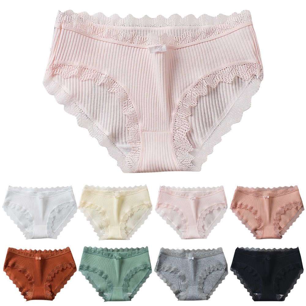 Quần lót cotton lưng thấp phối ren giấu đường may quyến rũ tùy chọn màu sắc