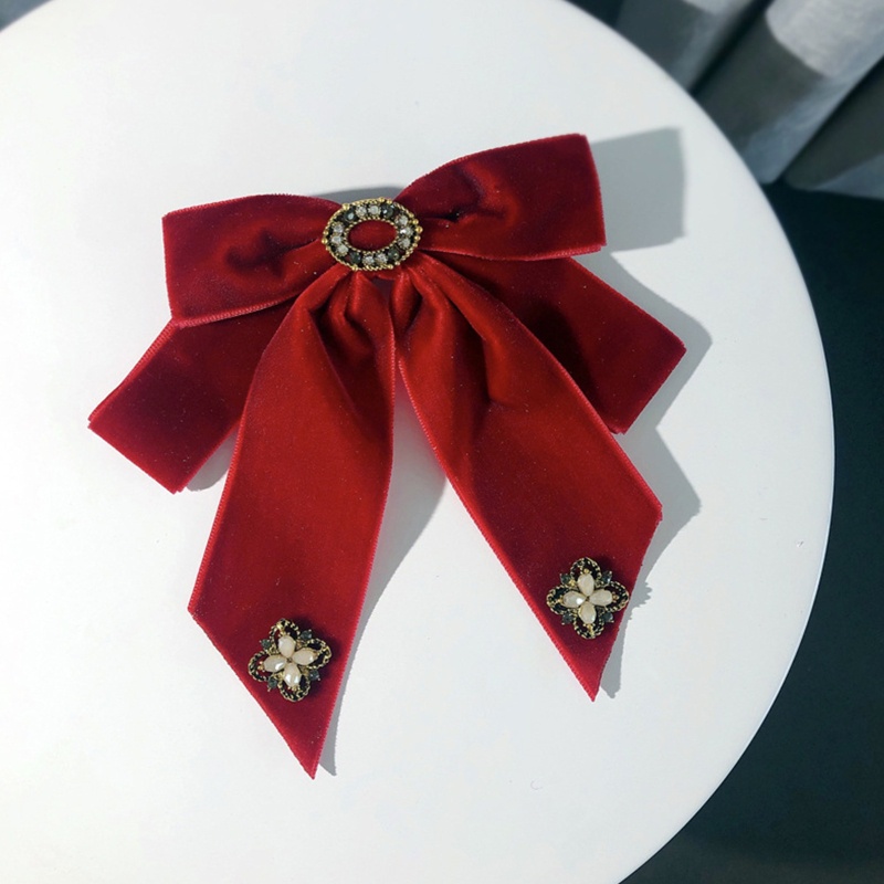 Cài Áo Nhung Đính Đá Hai Lớp Thắt Nơ Phong Cách Lolita Sang Trọng Cho Nữ