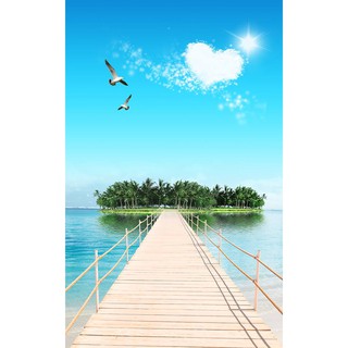 Tranh dán tường 3D hòn đảo bình yên BINBIN PC16 (Kích thước : tuỳ chọn)