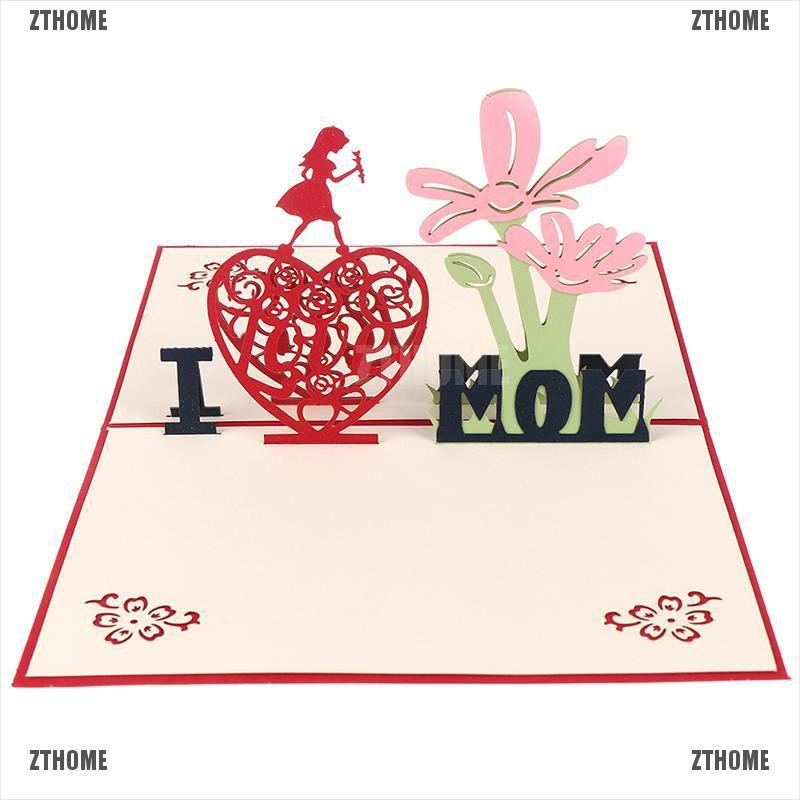 ZTHOME 3D Cards Mothers Day Gifts Card I Love Mom Flowers Bouquet Greeting Cards