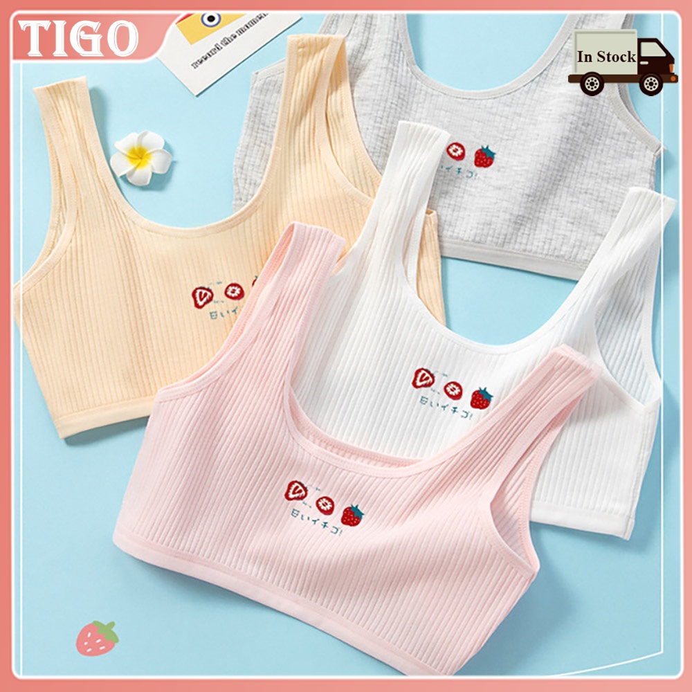 ♥Tigo♥ Áo Ngực Cotton Hai Lớp Không Gọng in Họa Tiết Dâu Tây Hoạt Hình Thời Trang Cho Bé Gái