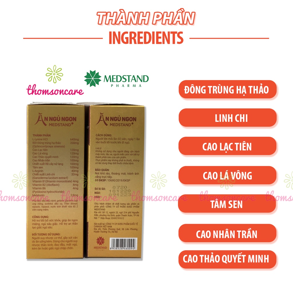 Giảm mất ngủ Medstand hàm lượng cao Đông trùng hạ thảo và linh chi, an thần, tạo giấc ngủ sâu Hộp 60 viên