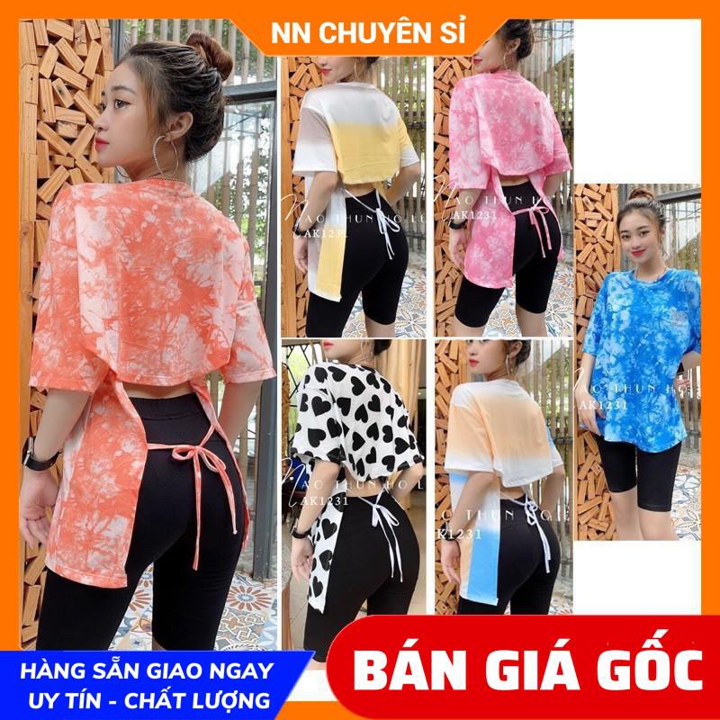 ÁO HỞ LƯNG PHOM RỘNG 3/4 CỘT DÂY NƠ SAU LƯNG ⚡ẢNH TỰ CHỤP⚡ ÁO LOANG MÀU ⚡ ÁO BÒ SỮA ⚡ ÁO CỘT DÂY ⚡ ÁO THUN PHOM RỘNG