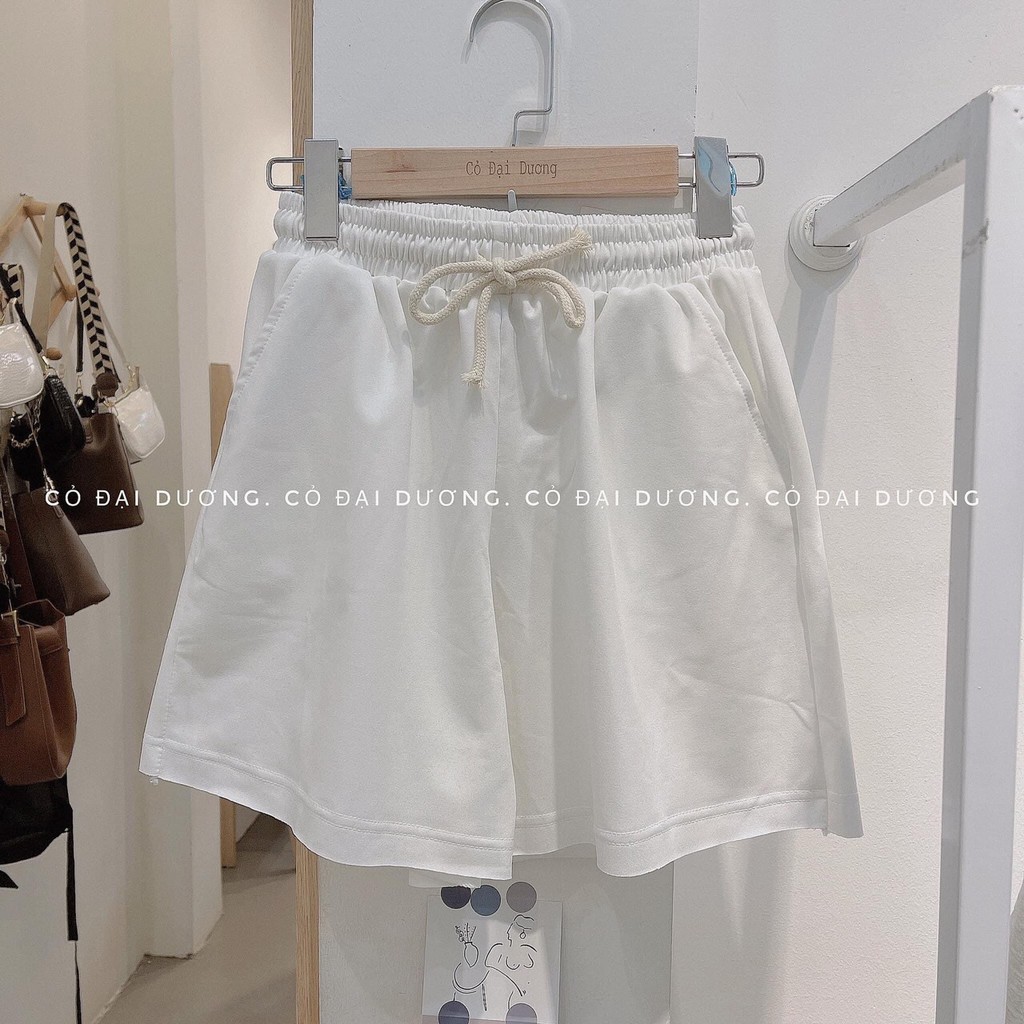 Quần đùi nữ da cá cạp chun ống rộng chất cotton thoáng mát có dây rút basic trơn mặc nhà Taosan, quan short/sooc nu