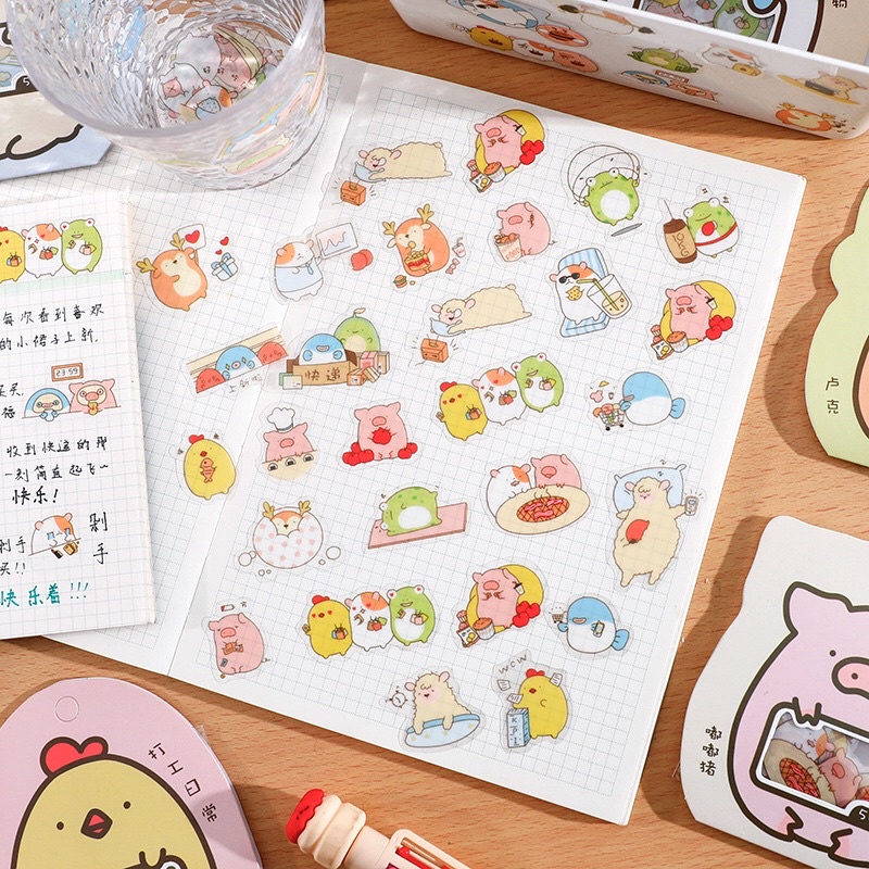 Túi 50 sticker hình dán con vật ngộ nghĩnh chống nước