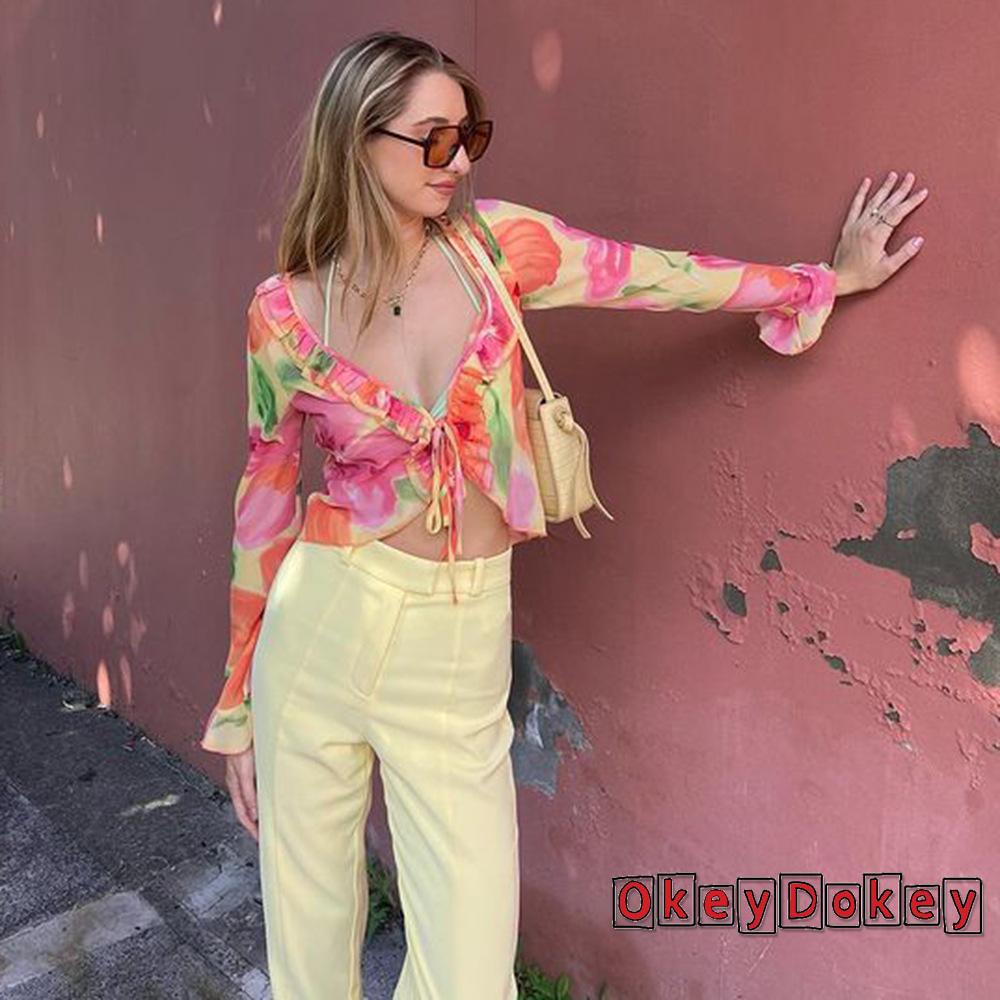 Áo Khoác Cardigan Tay Dài Dạng Xòe In Họa Tiết Hoa Xuyên Thấu Phong Cách BOHO Thời Trang Mùa Hè Cho Nữ