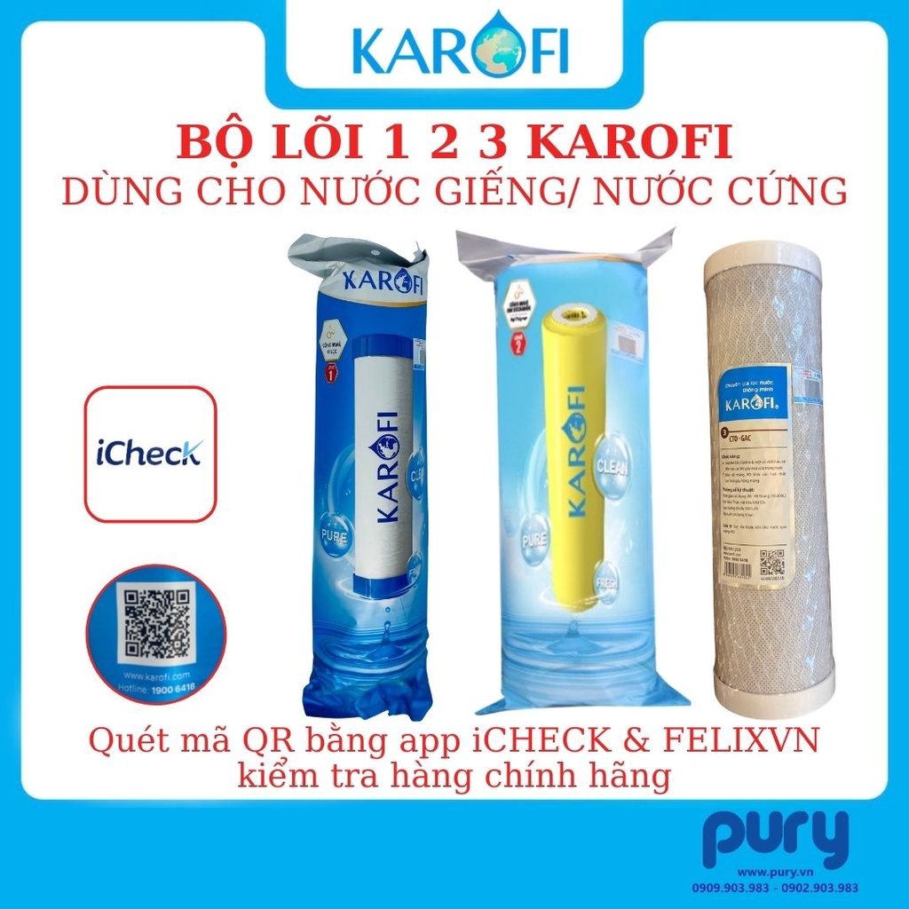 Bộ 3 Lõi Lọc Nước Giếng Karofi 123 Chính Hãng