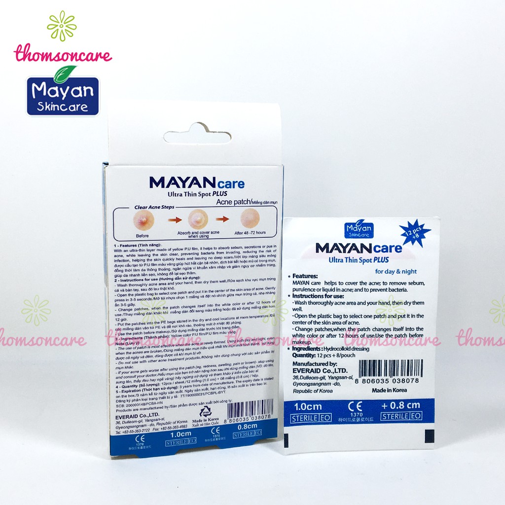 Miếng dán mụn Mayan Care nhiều kích cỡ từ Hàn Quốc hút mụn sưng đỏ, mụn bọc, kháng khuẩn, ngừa sẹo