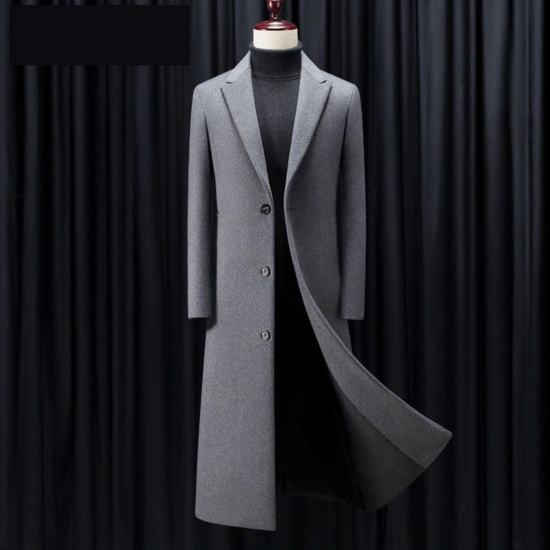Áo Khoác Len Dày Dài Qua Gối Dáng Ôm Chống Gió Thời Trang Mới Cho Nam