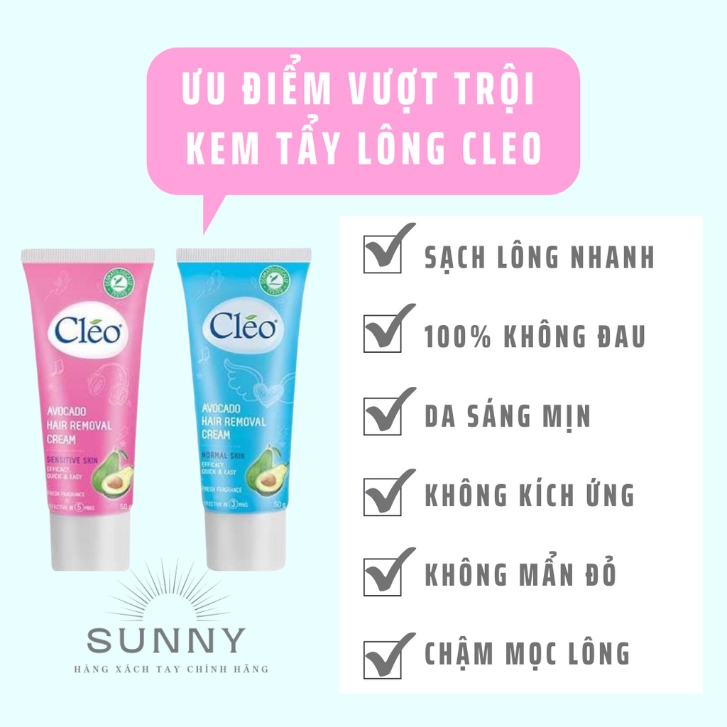 Kem tẩy lông Cleo 50g, tẩy lông nhanh 5 phút, 100% không đau rát