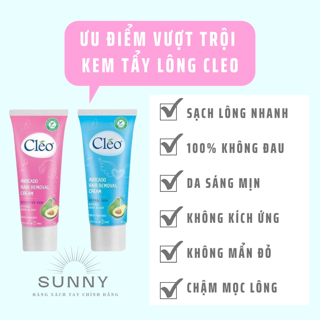 Kem tẩy lông Cleo 50g, tẩy lông nhanh 5 phút, 100% không đau rát