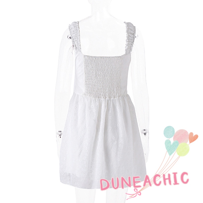 Đầm Hai Dây Cổ Vuông Phối Ren Hở Lưng Ngọt Ngào Cho Nữ