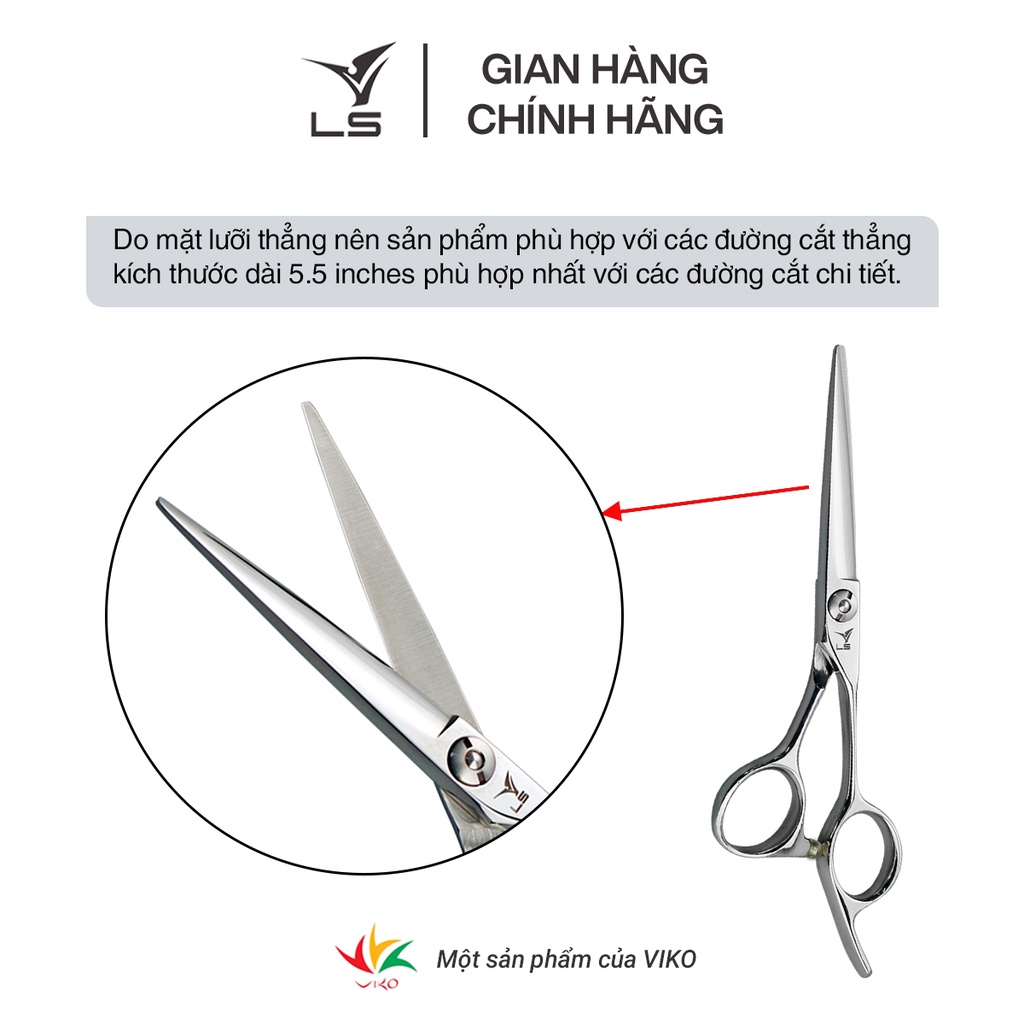 Kéo cắt tóc VLS lưỡi thẳng quai offset vênh đỡ ngón cố định JP553