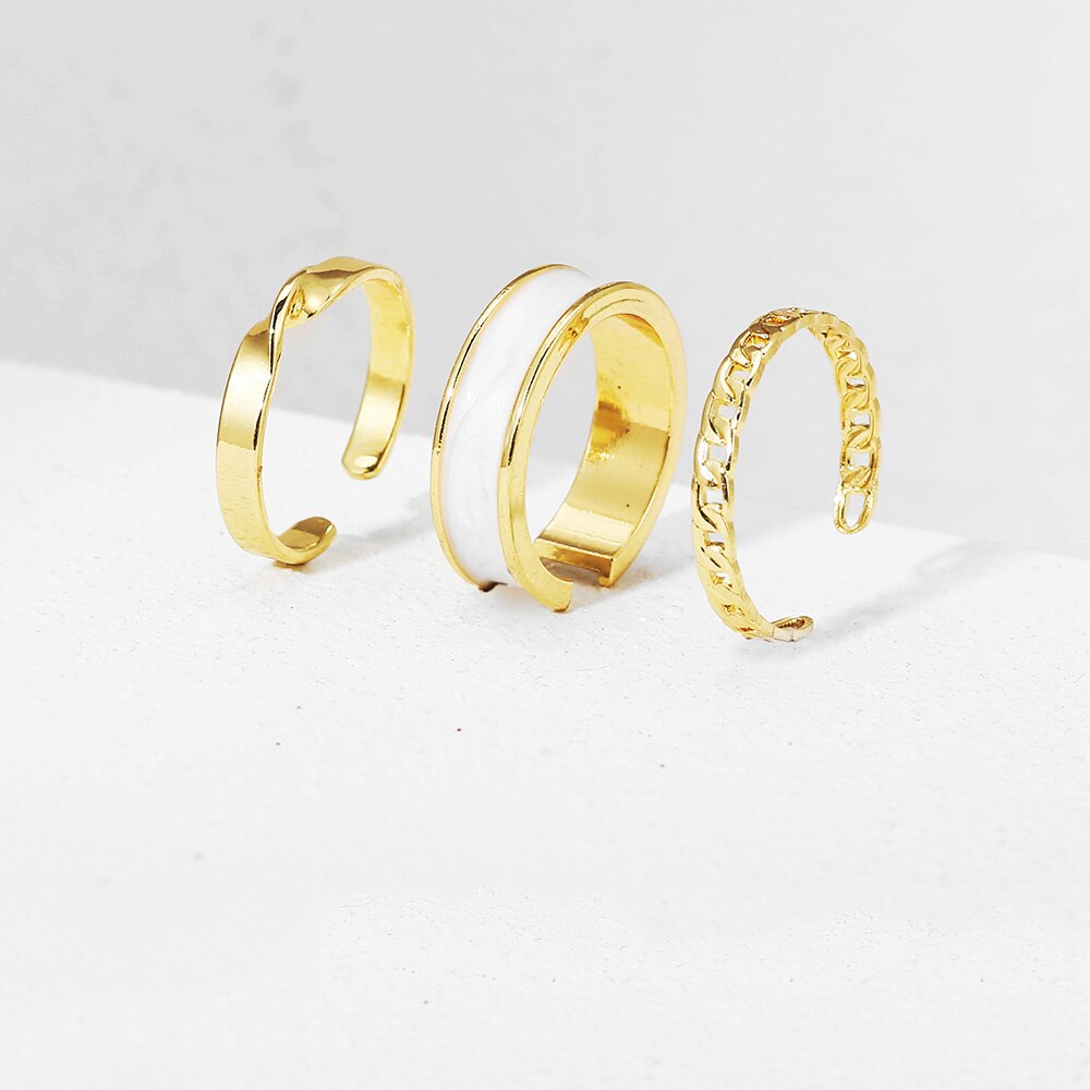 Set 3 nhẫn kim loại thiết kế hình học đơn giản thời trang cho nữ