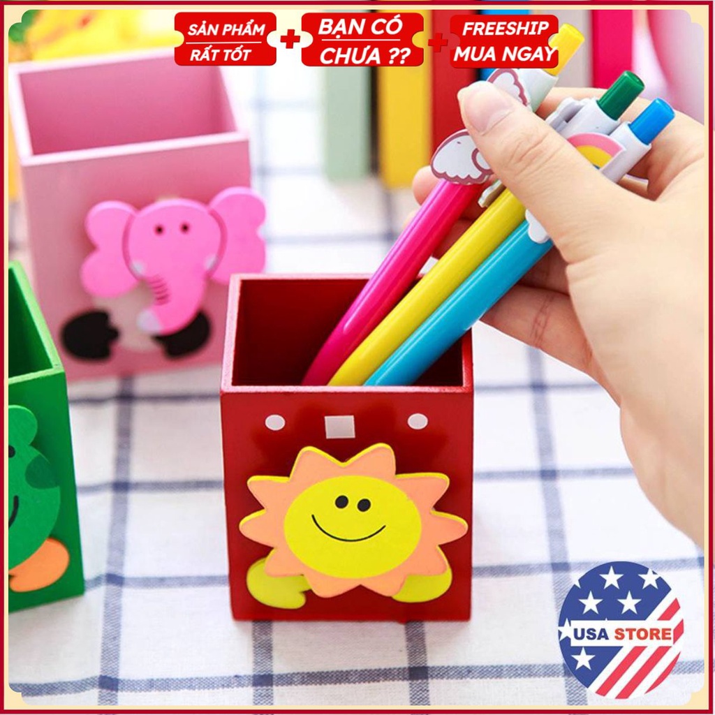 Giỏ Đựng Bút GỖ MẶT THÚ Cute Văn Phòng Để Bàn - Ống Đựng Bút Văn Phòng Phẩm